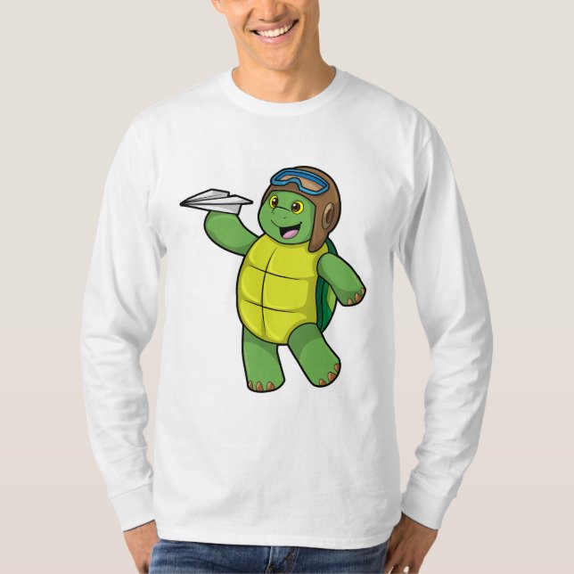 Schildkröte als Pilot mit Papier-Flugzeug T-Shirt (Vorderseite)