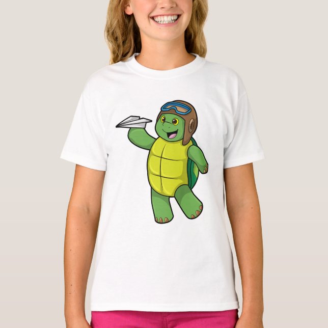 Schildkröte als Pilot mit Papier-Flugzeug T-Shirt (Vorderseite)