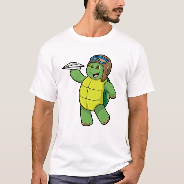 Schildkröte als Pilot mit Papier-Flugzeug T-Shirt (Vorderseite)