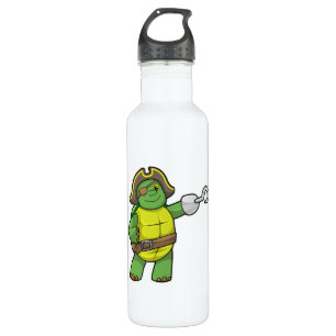 Schildkröte als Pirate mit Hooked-Hand und Augenpf Edelstahlflasche