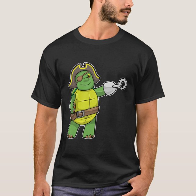 Schildkröte als Pirate mit Hooked-Hand und Augenpf T-Shirt (Vorderseite)