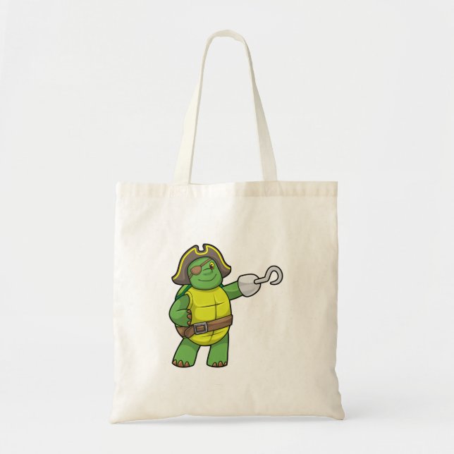 Schildkröte als Pirate mit Hooked-Hand und Augenpf Tragetasche (Vorne)
