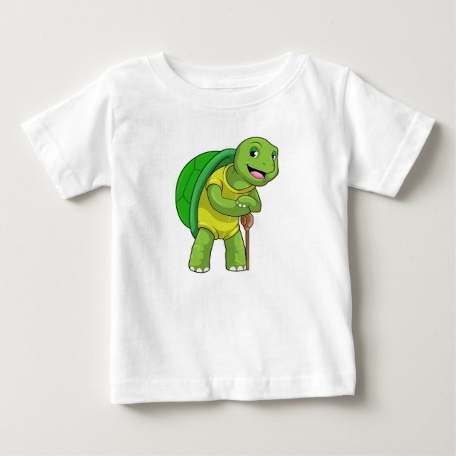 Schildkröte als Rentner mit Gehstock Baby T-shirt (Vorderseite)