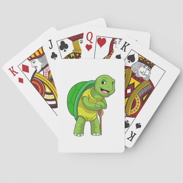 Schildkröte als Rentner mit Gehstock Spielkarten (Rückseite)