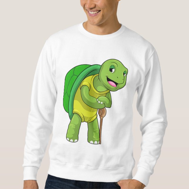 Schildkröte als Rentner mit Gehstock Sweatshirt (Vorderseite)