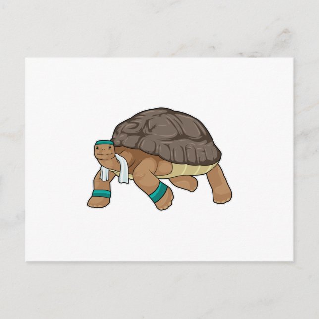 Schildkröte als Runner mit Handtuch Postkarte (Vorderseite)
