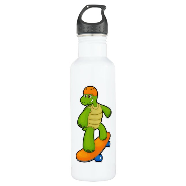 Schildkröte als Skateboarder mit Skateboard & Helm Edelstahlflasche (Vorderseite)