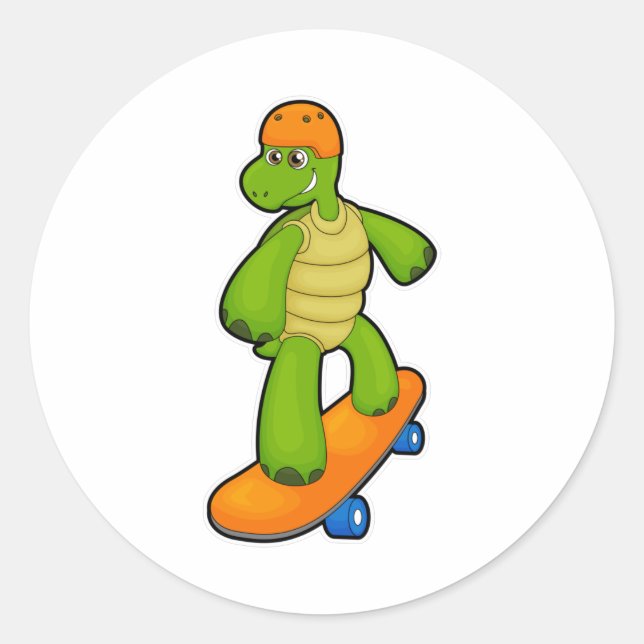 Schildkröte als Skateboarder mit Skateboard & Helm Runder Aufkleber (Vorderseite)