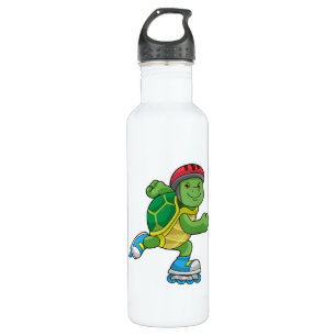 Schildkröte als Skater mit Inline-Skaten und Helm Edelstahlflasche