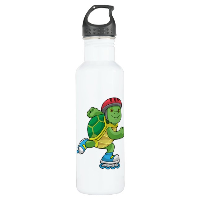 Schildkröte als Skater mit Inline-Skaten und Helm Edelstahlflasche (Vorderseite)