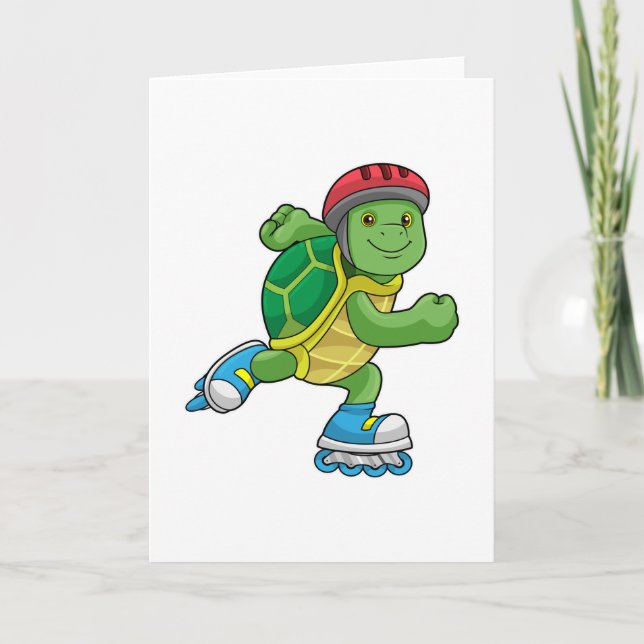 Schildkröte als Skater mit Inline-Skaten und Helm Karte (Vorderseite)