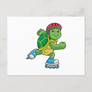 Schildkröte als Skater mit Inline-Skates und Helm Postkarte