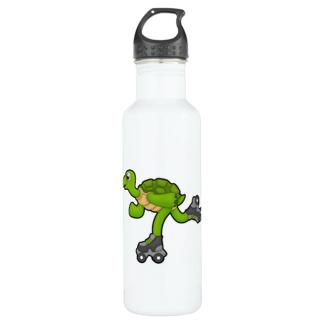 Schildkröte als Skater mit Roller-Skaten Edelstahlflasche (Vorderseite)