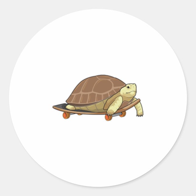 Schildkröte als Skater mit Skateboard Runder Aufkleber (Vorderseite)