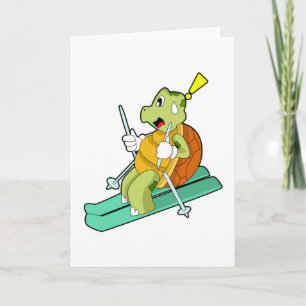 Schildkröte als Skifahrer mit Ski Karte