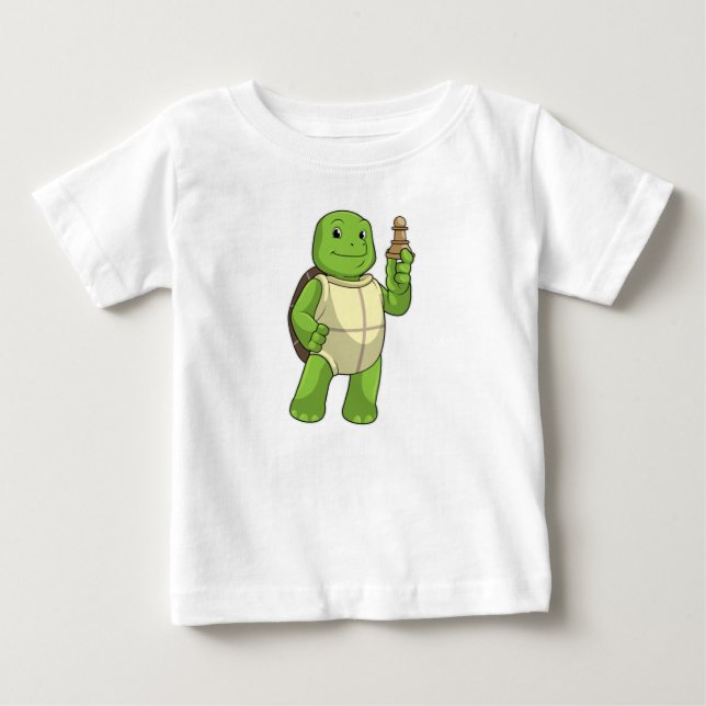 Schildkröte am Schach mit Schachstück gepaart Baby T-shirt (Vorderseite)