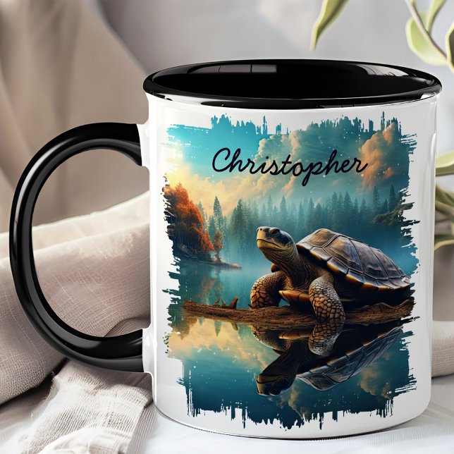 Schildkröte auf Baumstamm See Reflexion Tasse (Von Creator hochgeladen)