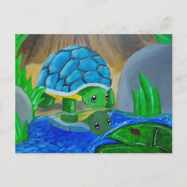 Schildkröte auf der Postkarte des Teiches (Vorderseite)