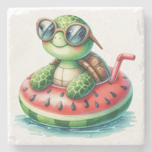 Schildkröte auf einer Wassermelone Steinuntersetzer