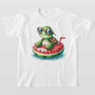 Schildkröte auf einer Wassermelonen-Schwimmhilfe T-Shirt