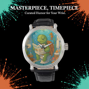 Schildkröte auf Toilette lesend Armbanduhr