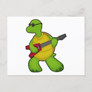 Schildkröte bei Musik mit Gitarre und Sonnenbrille Postkarte