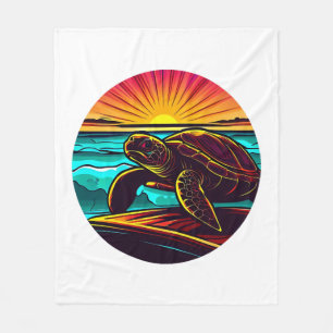 Schildkröte bei Sonnenuntergang, Inspirierend Natu Fleecedecke