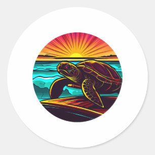 Schildkröte bei Sonnenuntergang, Inspirierend Natu Runder Aufkleber