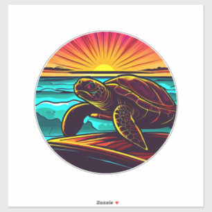 Schildkröte bei Sonnenuntergang, inspirierende Nat Aufkleber