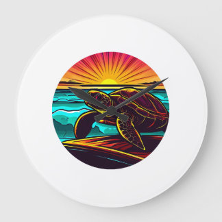 Schildkröte bei Sonnenuntergang, inspirierende Nat Große Wanduhr