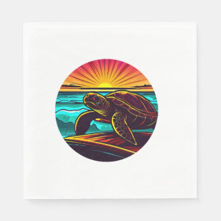 Schildkröte bei Sonnenuntergang, inspirierende Nat Serviette