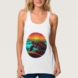 Schildkröte bei Sonnenuntergang, inspirierende Nat Tank Top