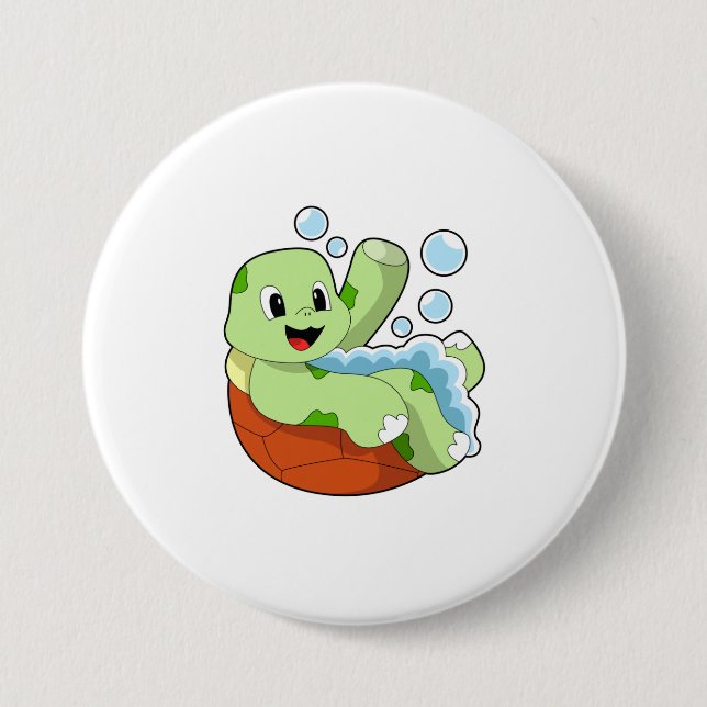 Schildkröte beim Baden mit Fohlen Button (Vorderseite)