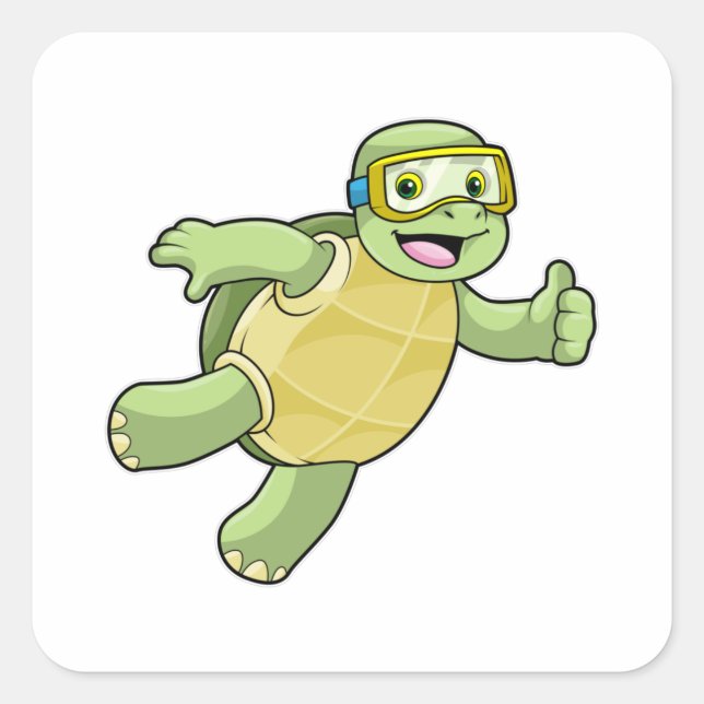 Schildkröte beim Baden mit Schwimmbrille Quadratischer Aufkleber (Vorderseite)