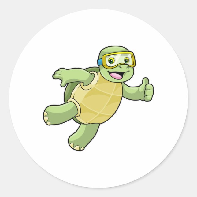 Schildkröte beim Baden mit Schwimmbrille Runder Aufkleber (Vorderseite)