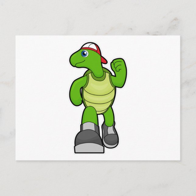 Schildkröte beim Laufen mit Cap Postkarte (Vorderseite)