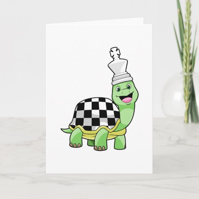 Schildkröte beim Schach mit Schachbrett und König Karte (Vorderseite)