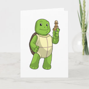 Schildkröte beim Schachspiel mit Schachfigur Bauer Karte