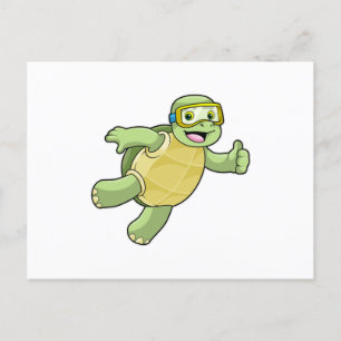 Schildkröte beim Schwimmen mit Schwimmbrille Postkarte