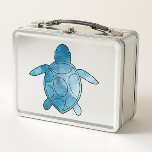 Schildkröte blau Aquarell Metall Brotdose