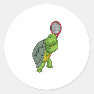 Schildkröte im Tennis mit Tennisschläger Runder Aufkleber
