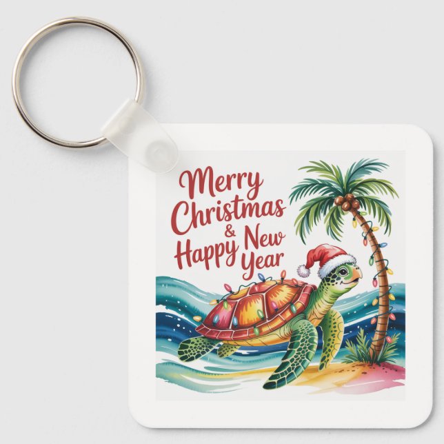 Schildkröte im Weihnachtsparadies Custom Schlüsselanhänger (Vorderseite)