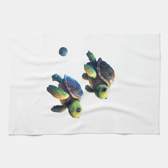 Schildkröte im Weltraum Geschirrtuch (Horizontal)