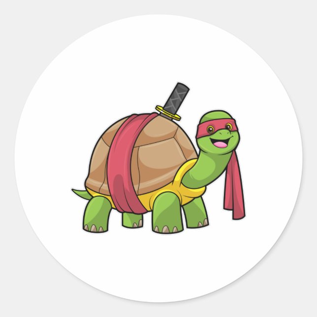 Schildkröte in Kampfkunst mit Schwert Runder Aufkleber (Vorderseite)