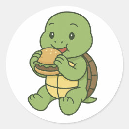 Schildkröte isst einen Burger  Runder Aufkleber