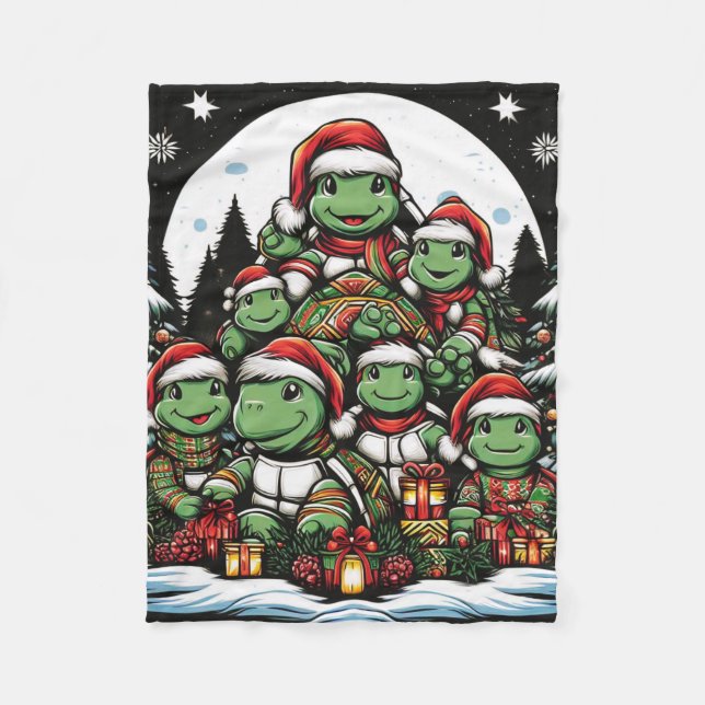 Schildkröte ist glücklich mit Weihnachtsgeschenken Fleecedecke (Vorderseite)