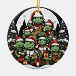 Schildkröte ist glücklich mit Weihnachtsgeschenken Keramik Ornament