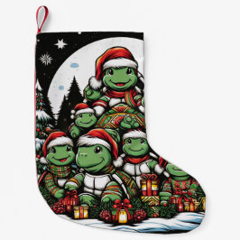 Schildkröte ist glücklich mit Weihnachtsgeschenken Kleiner Weihnachtsstrumpf