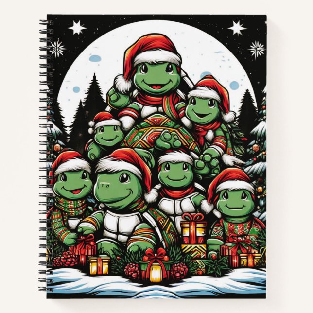Schildkröte ist glücklich mit Weihnachtsgeschenken Notizbuch (Vorderseite)