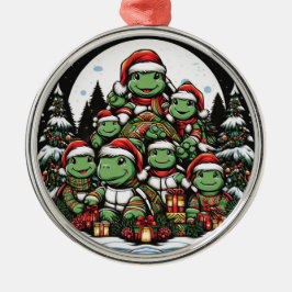 Schildkröte ist glücklich mit Weihnachtsgeschenken Ornament Aus Metall